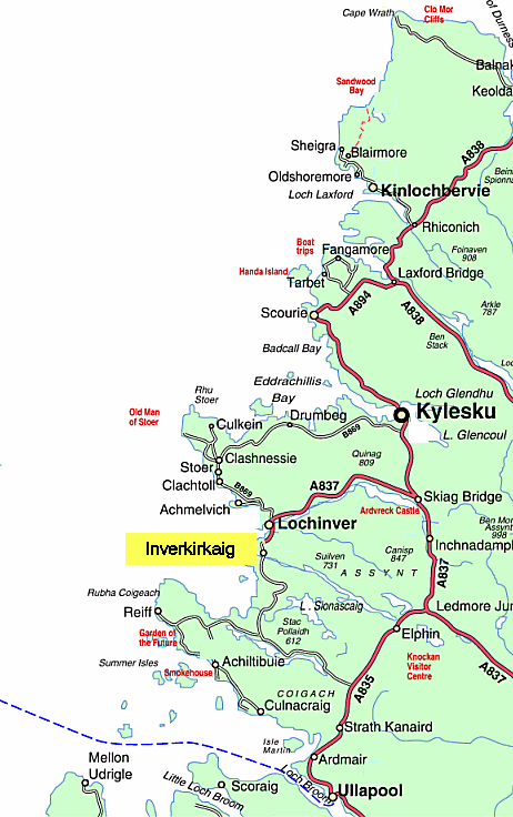 Map showing Inverkirkaig.